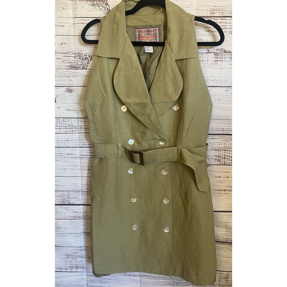NWT SIZE 8 Revolt Green linen blend double breasted sleeveless dress with belt